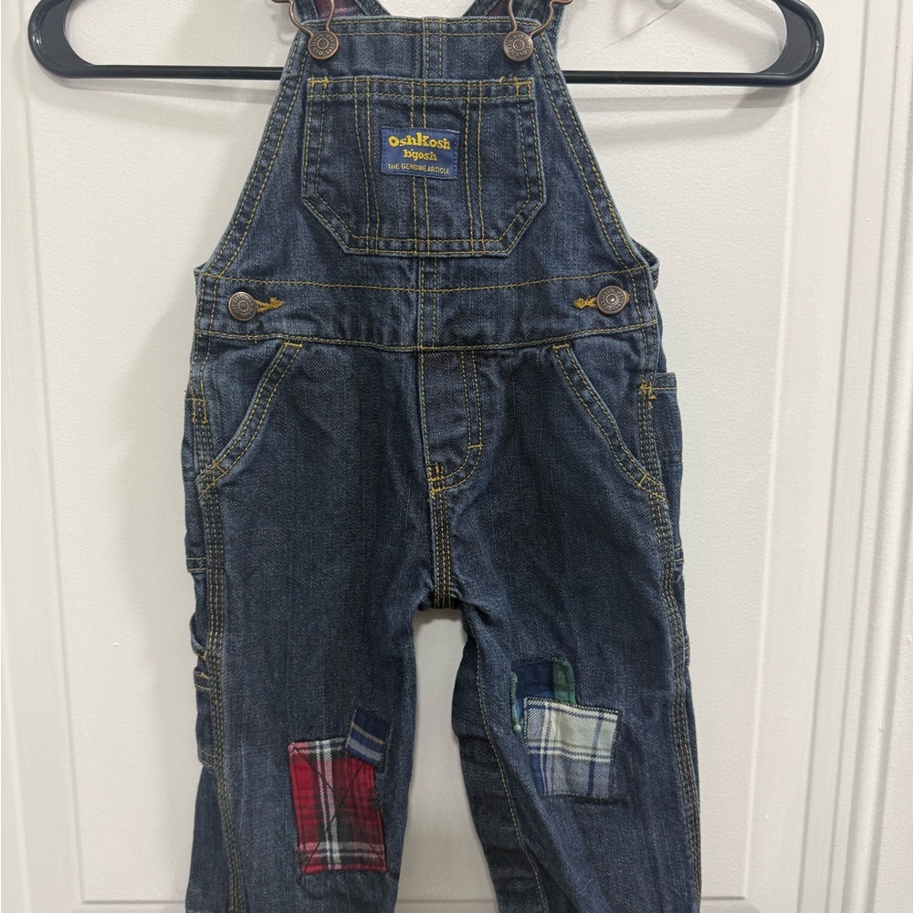 Boys OshKosh B'gosh Kids Denim Overalls with Plaid Patches